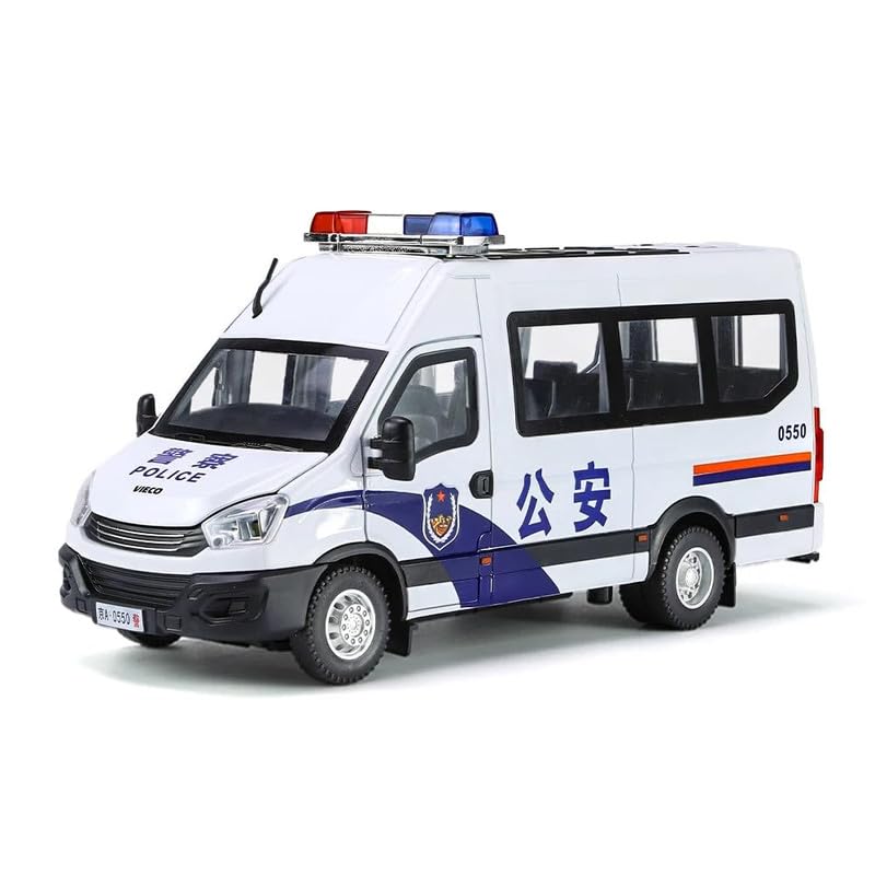 Image of Kids Model 1:24 Van Police Die Cast Metal Car Pull Back Action Opening Doors with Realistic Engine Sound Lights Toy Car Gift for Boys - White