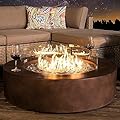 COSIEST Outdoor Propane Fire Pit Coffee Table w Dark Bronze 40.5-inch Round Base Patio Heater, 50,000 BTU Stainless Steel Burner, Wind Guard, Transparent Gray Fire Glass, Waterproof Cover