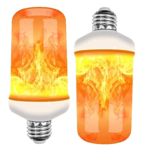 Led Flame Effect Light Bulb with Gravity Sensing, 4 Modes Dynamic Torch Lamp, Dusk to Dawn Sensor Bulb with E26/E27 Base for Halloween,Christmas Party Porch Outdoor Home Decor (Yellow,2PCS/E26)