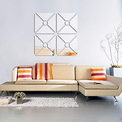 Miniatura 7 de Calcomanías de pared con espejo 3D, 4 piezas acrílicas cuadradas con patrón geométrico para bricolaje, azulejos autoadhesivos para pared, azulejos