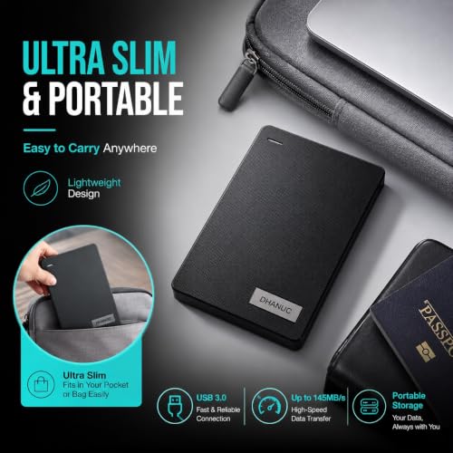 Image of 500GB Ultra Slim External Hard Drive | Portable HDD | USB 3.0 High-Speed 5Gbps | Plug & Play | Backup Drive for Laptop, PC, Mac | Lightweight & Durable - Black (500 GB)