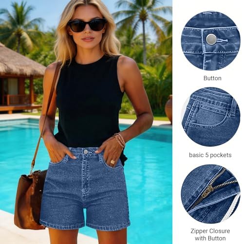 Jeans Shorts for Women Casual Wide Leg Short Pants Summer Straight High Waist Button Denim Shorts with Pockets Light Blue Medium - 4