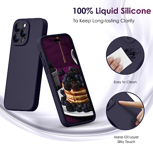CALOOP Slim-Fit for iPhone 14 Pro Case,Skin Soft Liquid Silicone,Sturdy Hard Frame Shockproof Cover with Anti-Scratch Microfiber Lining,Full Protection for Screen and Lens 6.1 inch Lens(Dark Purple) - Image 4