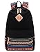 Hmxpls Unisex Fashionable Canvas Zip Bohemia Boho Style Backpack School College Laptop Bag for Teens Girls Boys Students, Black