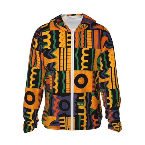 Sun Protection Hoodie Shirt African Ethnic Pattern UPF 50+ Long Sleeve Outdoor Rash Guard for Men Women