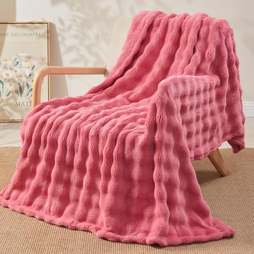 Newcosplay Throw Blanket For Couch Coral Pink Super Soft Flannel Fleece 3D Bubble Lightweight Bed Blanket All Season Use  thumb #8