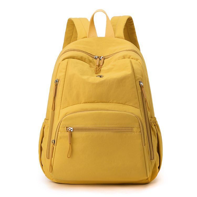 Mochilas femininas de nylon, mochilas femininas de 20 L, casuais, leves, compras, viagens, mochila, Amarelo, Medium, Tendência
