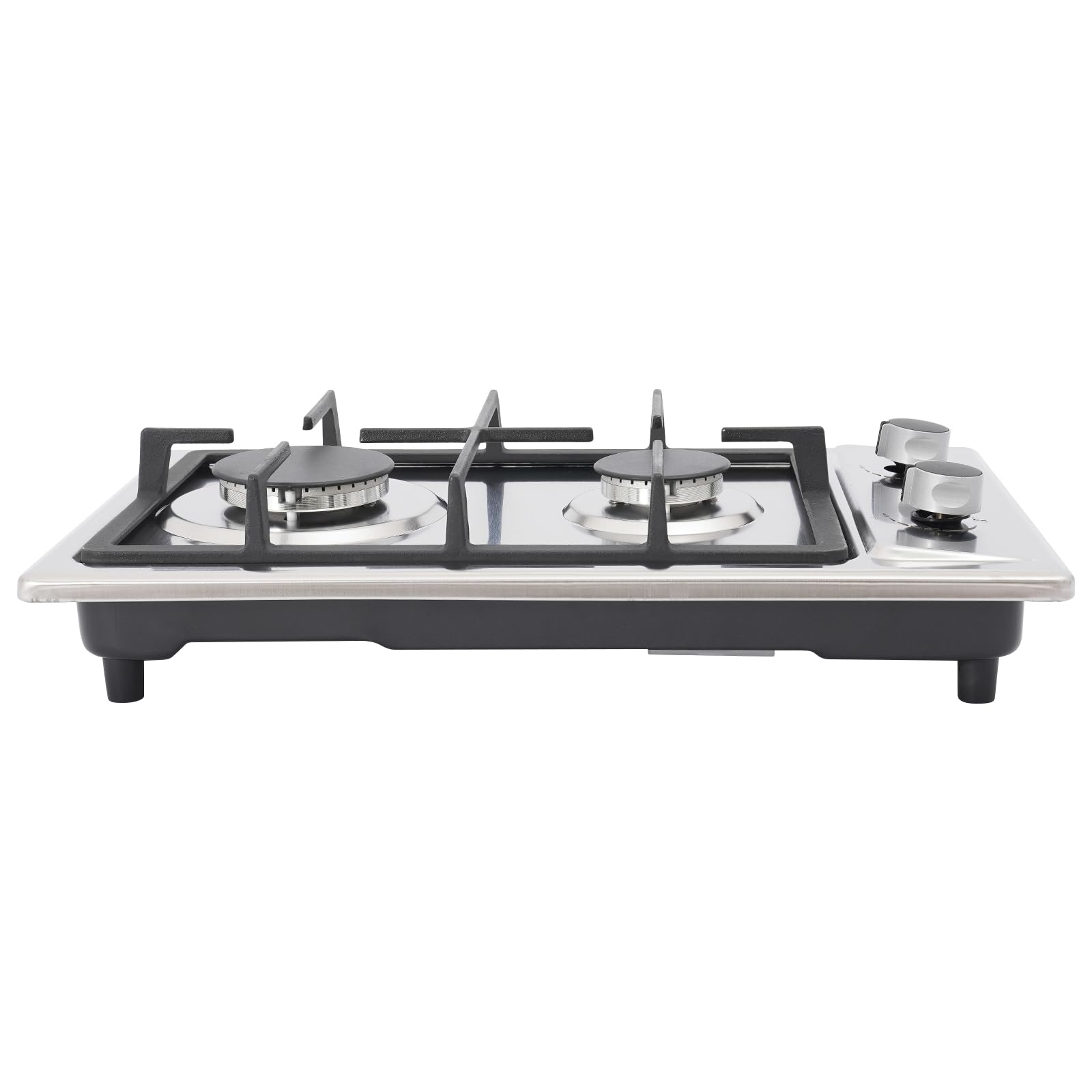 Cocina de gas con 2 fuegos de acero inoxidable, NG/LPG convertible, manguera de gas de 1,5 m, hornillo portátil de camping 51 x 31 x 10 cm, 3 kW + 1,75 kw, cocina de gas exterior (plata)