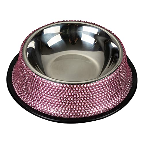 Ciotola in acciaio inox per cibo per animali domestici con strass antiscivolo strumento di alimentazione per cani di piccola e grande taglia ciotola per cani con strass