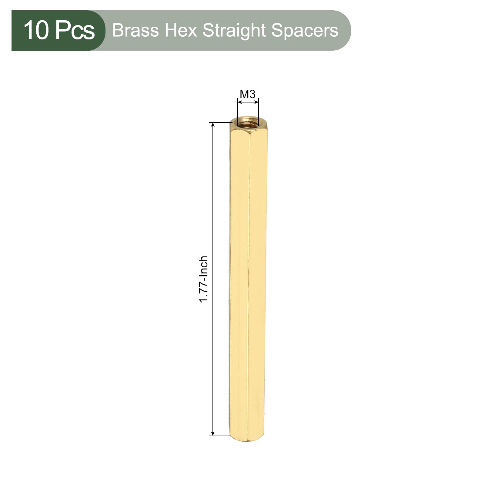 YOKIVE 10 Pcs Brass Hex Straight Spacer, Standoff Spacer with Female Thread, M3 x 5 x 45mm - Image 2