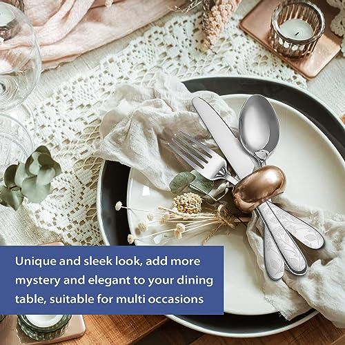 Image of 40 Piece Silverware Set Service for 8, EIUBUIE Premium Stainless Steel Cutlery Set, Mirror Polished Flatware Sets with Pattern Handle, Modern Kitchen Eating Utensils Sets Include Spoons Forks Knives