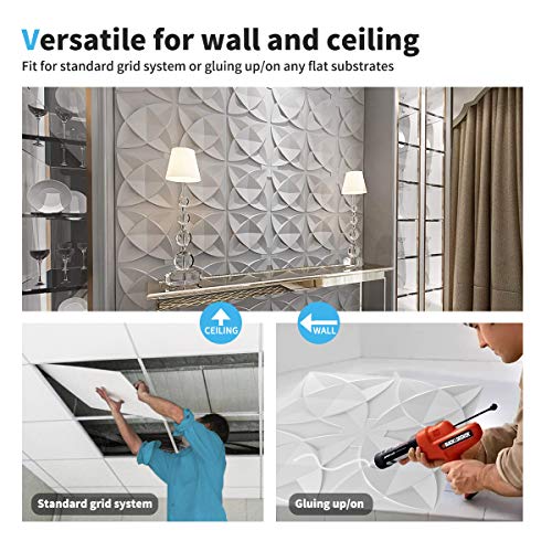 Image of Art3d Floral Decorative Ceiling Tiles, 24 x 24 in, 48-Pack, White