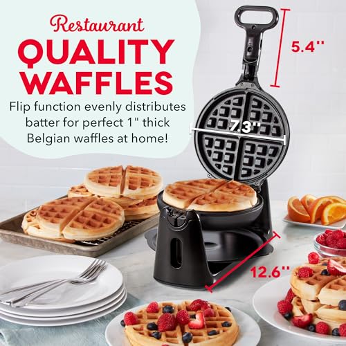 Image of Dash Flip Belgian Waffle Maker - 6.5 inch Nonstick Surface - Rotating Belgian Waffle Maker with Quick Heat-Up System for Easy Breakfasts - Supports Multi-Use - Black