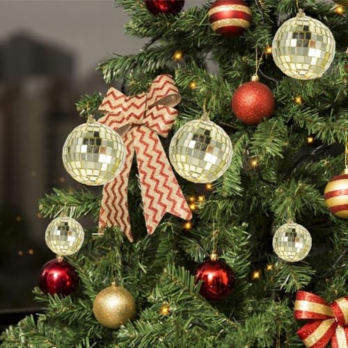 Bolas espejadas reflectantes Cabilock, 12 piezas, doradas, para decoración de árbol de Navidad, bodas y fiestas temáticas años 70 miniatura 2