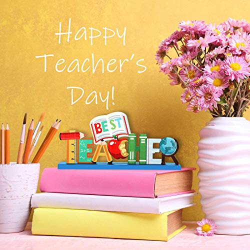 Image of Jetec 3 Pack Teacher Appreciation Table Centerpieces Best Teacher Sign Table Decorations for Student to Teachers Graduation Home Decor Classrooms Desks Teaching Wooden Signs Topper
