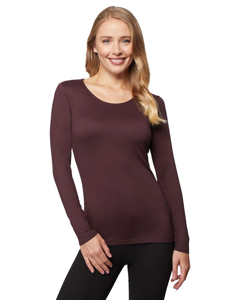 32 Degrees Camiseta ligera con cuello redondo para mujer, manga larga, ajuste de forma, elástico en 4 direcciones, térmica