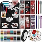 Honoson 6 Set Thriller Blind Date with a Book Gift Box Supplies Including True Crime Mystery Horror Bookmarks Stickers Tags Pens Ribbon Wrapping Papers Bookish Readers Book Club Gifts(Without Books)