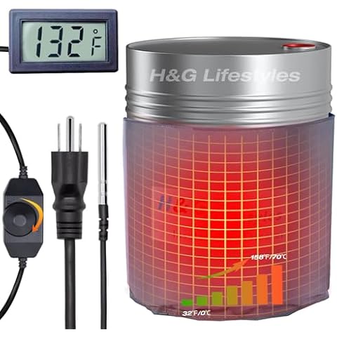 H&G lifestyles Insulated Pail Band Heater 5-Gallon Propane Tank Heater Blanket Drum Honey Heater 100 Watt 120 Volt Grease Keg Heater Temperature Adjustment Cover