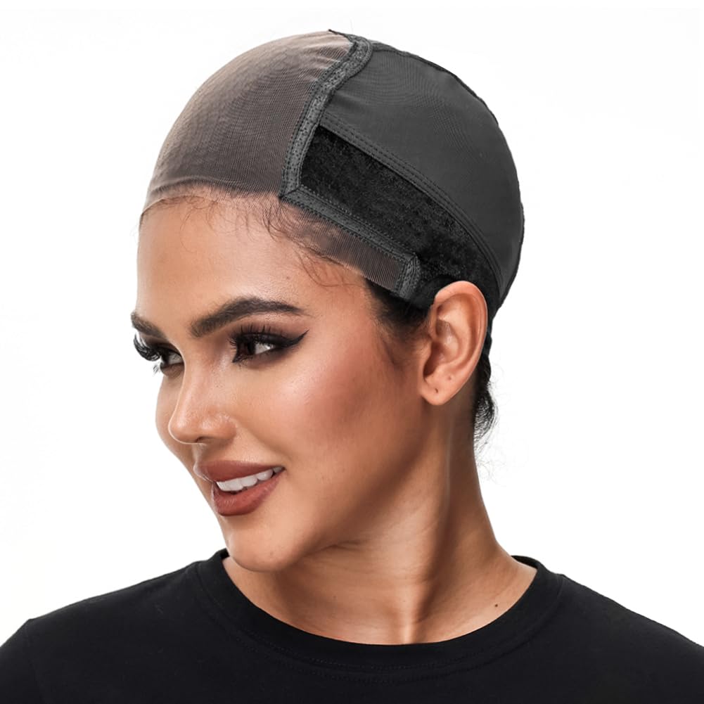 PORSMEER Lace Wig Cap with Grip Band for Keeping Wigs In Place 4x5 Inch Wider Transparent Lace for Lace Front Wig Non-slip Cap for Glueless Wig Adjustable Wig Grip Cap with Velcro Headband (Black) - Image 4