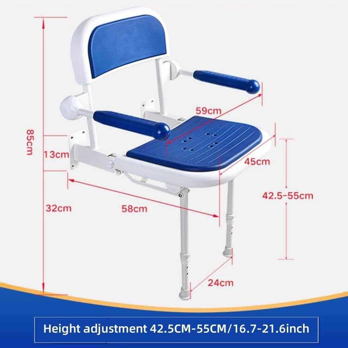 Höhenverstellbarer, An Der Wand Montierter Duschstuhl Für Senioren – Klappbare Armlehnen, Tragkraft 250 Kg