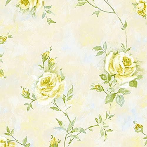 CONCORD WALLCOVERINGS ™ Classic Wallpaper, Floral & Botanical Design in Yellow & Green, Non-Self-Adhesive, Lightly Textured Surface – 32.8ft x 21in (10m x 53cm), 56 Sq Ft Roll WP5
