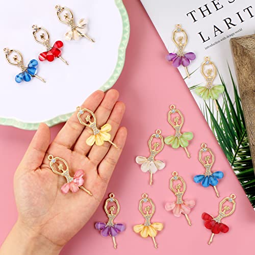 Benbo Crystal Ballerina Charms Pendants, 14Pcs Inlaid Rhinestone Resin Ballet Dancer Pendants Diy Alloy Ballet Girl Dangle Beads Charms With Box, 7 Colors #TOP2