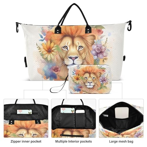 Large Travel Duffel Bag, Graland Lion Purple Sport Tote Gym Bag, Shoulder Weekender Overnight Bag for Women Men, Carry On Luggage with Toiletry Bag2