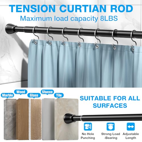 Image of MEXAU 1Pack Spring Tension Curtain Rod 44-77 inch Black Small Tension Rod | Adjustable Curtain Rods No Dilling Extendable Spring Tension Rod Short Curtain Rod for Windows, Kitchen, Bookshelf, Closet