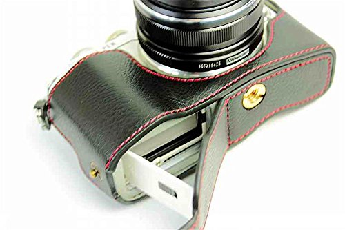 E-Pl7 Case, Bolinus Handmade Genuine Real Leather Half Camera Case Bag Cover For Olympus Pen E-Pl7 E-Pl8 Epl7 Bottom Opening Version + Hand Strap -Black #TOP2