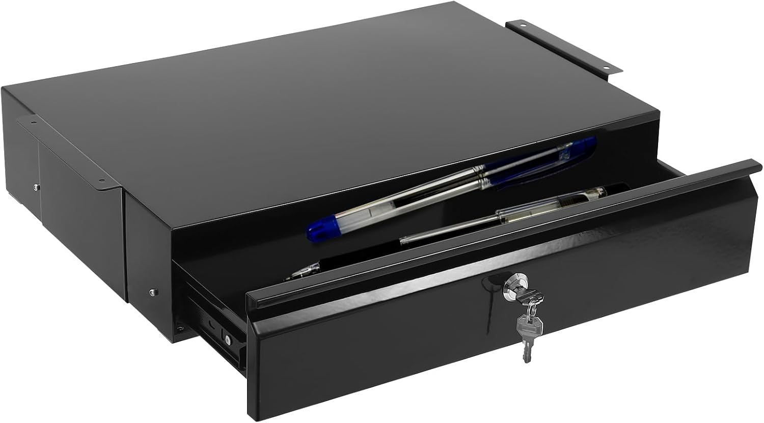 18 Inch Under Desk Sliding Pull-out Black Lockable Drawer for Office Attachable Large Storage Organizer for Sit Stand Workstation