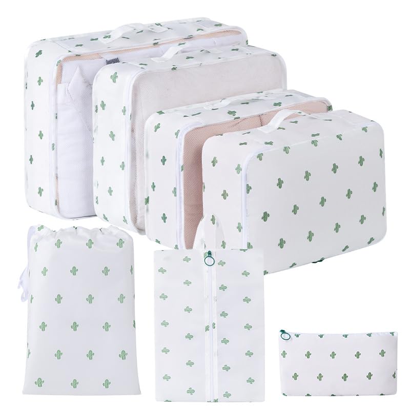 Generic 7set Packing Cubes for Suitcases - Polyester Travel Storage Bags with Mesh, Breathable, Durable Compression, Shoe Bag - White - 107.6L - 7pcs