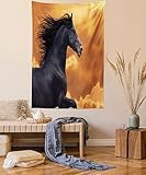 ABAKUHAUS Naturaleza Tapiz, Galopante del caballo frisio, Decoración de pared para dormitorio, 110 x 150 cm, Naranja Negro