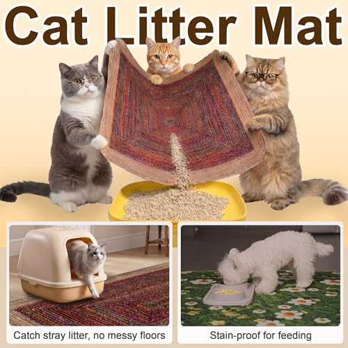 Image of Cat Litter Mat 2 Pack, 24 inchx36 inch Litter Trapping Mats for Litter Box, Non-Slip, Super Absorbent & Urine Proof, Machine Washable, Reusable Pee Pads for Cats, Dogs, Rabbits and Guinea Pigs
