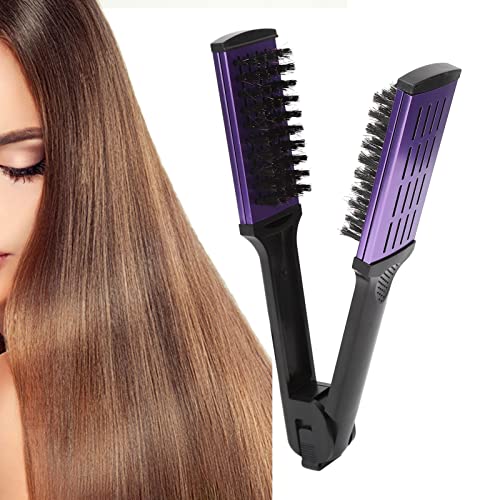 Peigne à Lisser les Cheveux, Brosse Plate à Poils Double Face avec Pince à Coiffer