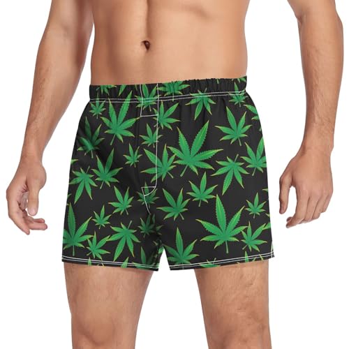 Men's Marijuana Weed Cannabis Leaf Boxer Shorts Soft Breathable Boxer Briefs Underwear Button Fly L3