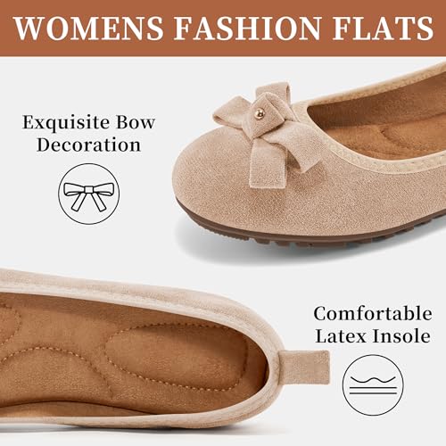 Image of Ecetana Women's Ballet Flats Comfortable Round Toe Foldable Slip-On Shoes | Portable Casual Bow Flats with Memory Foam Insole & Lightweight Non Slip Sole for Work Dressy Travel - All Day Comfort