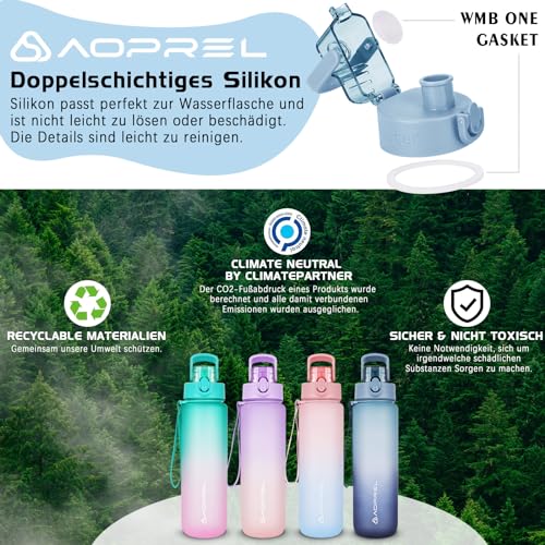 AOPREL Trinkflasche 1l, Trinkflasche Sport Tritan & BPA-Frei Wasserflasche Mit Filter und Bürste, Auslaufsicher Sportflasche Für Fitness, Wandern, Camping, Schule und Büro 5
