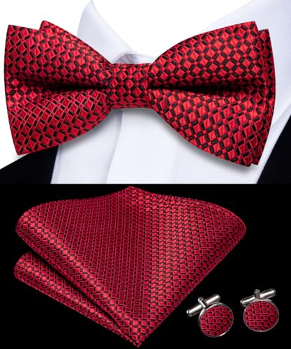 Image of Dubulle Mens Paisley Striped Bowtie Set Pre-tied Bowtie for Men and Pocket Square Set Wedding Business