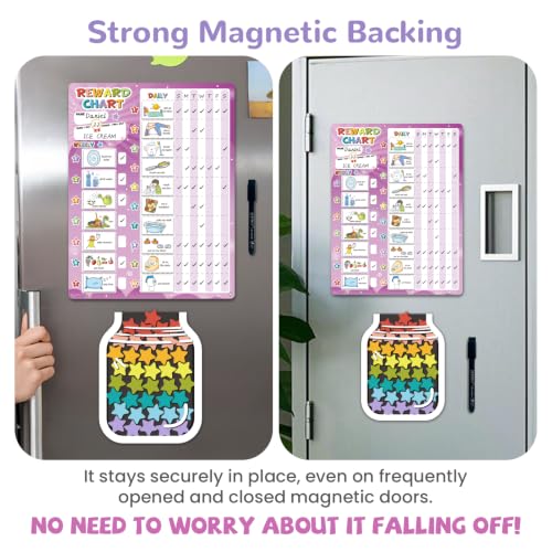 Image of JJPRO Magnetic Reward Chart for Kids with Reward Jar- Behavior Reward Chart System, Toddlers Daily Routine,Visual Schedule Board,96 Reusable Stickers& 45 Star Tokens to Motivate Responsibility