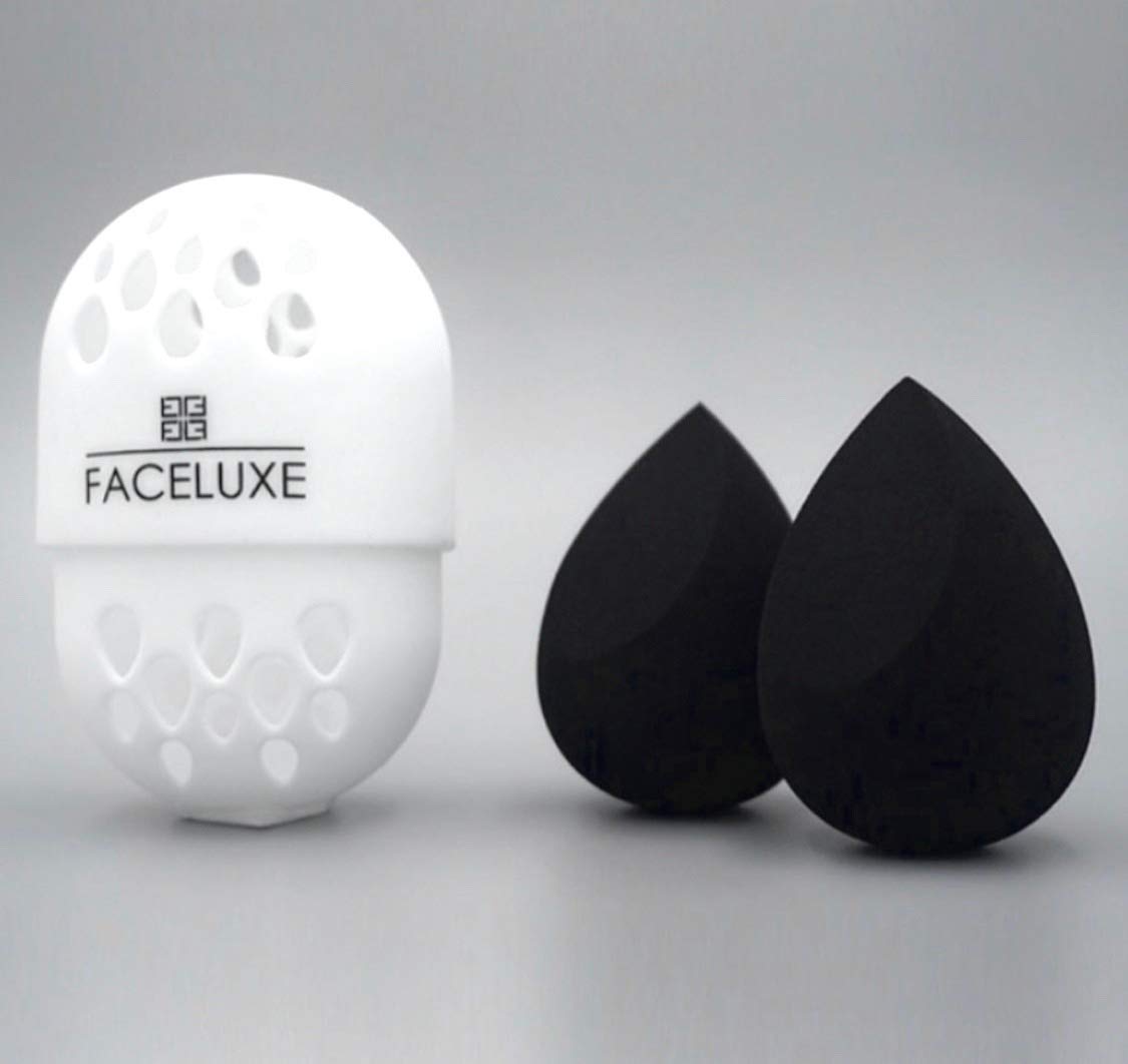 FACELUXE MAKEUP BLENDERS & CADDY, LATEX FREE, MAKEUP SPONGES and CADDY SET. Soft, Luxurious, Multipurpose Cosmetic Applicator, Cut Tear Drop Shape, Wet or Dry use, Contour.