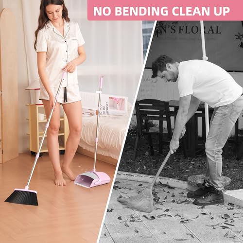 BSKLIN Besen- und Kehrschaufel-Set, 132,1 cm lang, verstellbarer Griff, Besen mit Kehrschaufel, Kombi-Set mit Kehrschaufelzähnen zum Reinigen der Haare für Zuhause, Lobby, Büro – Bild 8