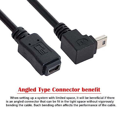 CY Cable 480Mbps Mini USB 5Pin Male to Mini USB 5Pin Female Extension Cable 90 Degree Down Angled 20cm, Black - Image 3