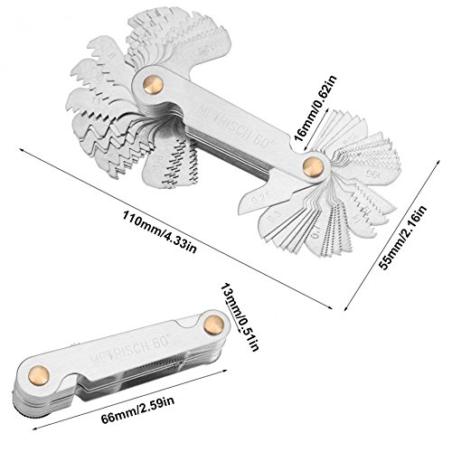 Qisf Multi-Purpose 2 Pack Screw Thread Pitch Gauge Tool, Pitch Cutting Gauge Caliper Gages Measuring Tool, 51 Pcs America Sae Type + 58 Pcs Metric & America Sae Type & British Whitworth #TOP5