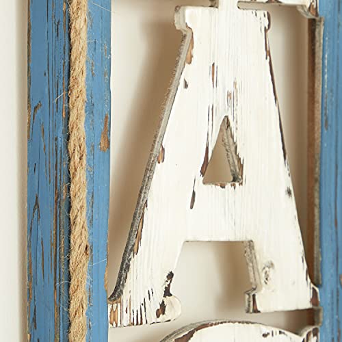 Deco 79 Wood Sign Beach Wall Decor With Rope Hanger, 10" X 2" X 41", Beige #TOP4