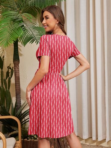 Image of Heymoments Womens Summer Short Sleeve Casual Dresses V-Neck Beach Dress with Pockets S-2XL