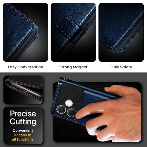 Image of WOW IMAGINE Shock Proof Flip Cover Back Case Cover for Oppo F33 Pro 5G (Flexible | Leather Finish | Card Pockets Wallet & Stand | Blue)