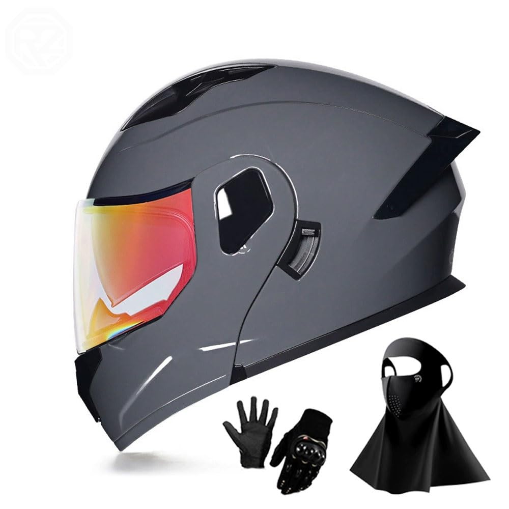 Ragopilen P5 Helmet, Full Face Motorcycle Helmet Approved 2 Visors Black Night Vision Adult Kids M-2Xl 3Pcs(,M(55-56Cm))