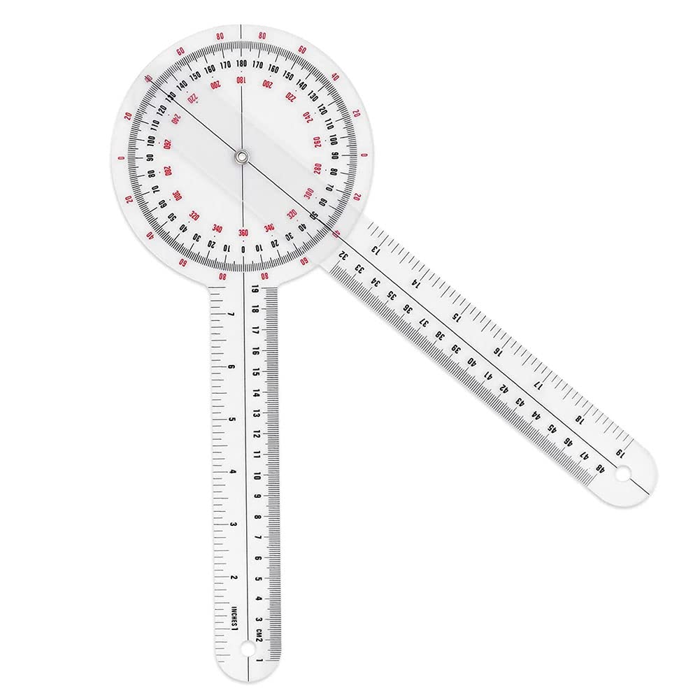 Chavisenty 12 Inch Goniometer Transparent Orthopedic Angle Ruler Goniometer for Body Measuring