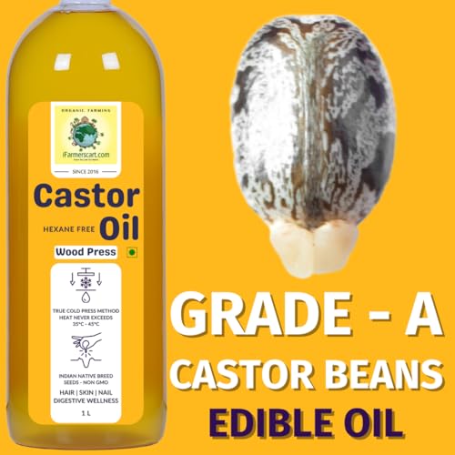 Image of Castor Oil Wood Pressed Pure Cold-Pressed Arandi Oil by Farmers Society | Edible | Hair Growth Skin Care Moisturizer Nails Luscious Eyelashes | Native Breed Castor from TamilNadu (1L)