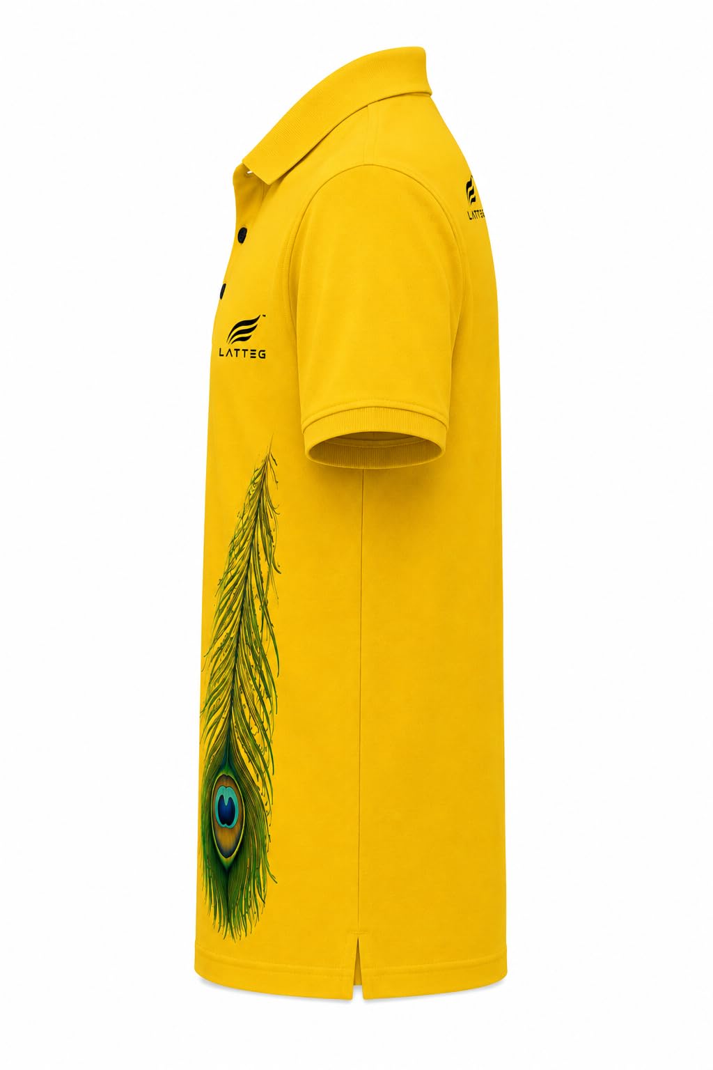 LATTEG Krishna Peacock Feather Print Yellow Polo T-Shirt-image-22